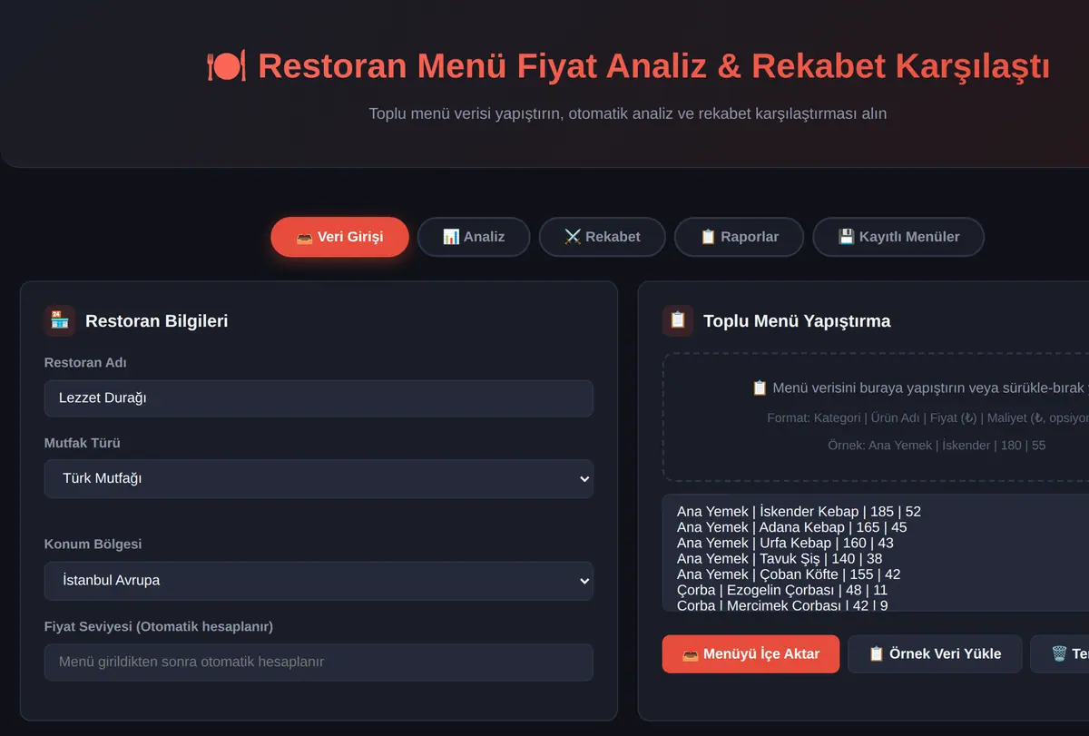 Restoran Menü Fiyat Analiz & Rekabet Karşılaştı ekran görüntüsü