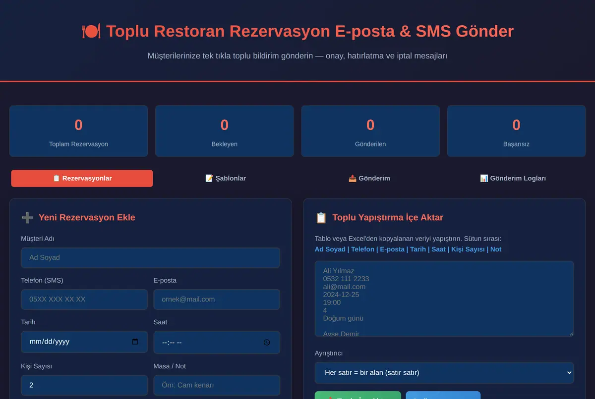 Toplu Restoran Rezervasyon E-posta & SMS Gönder ekran görüntüsü 2