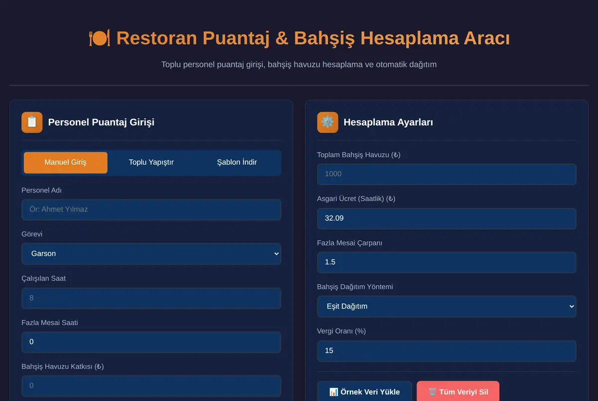 Restoran Puantaj & Bahşiş Hesaplama Aracı ekran görüntüsü 2