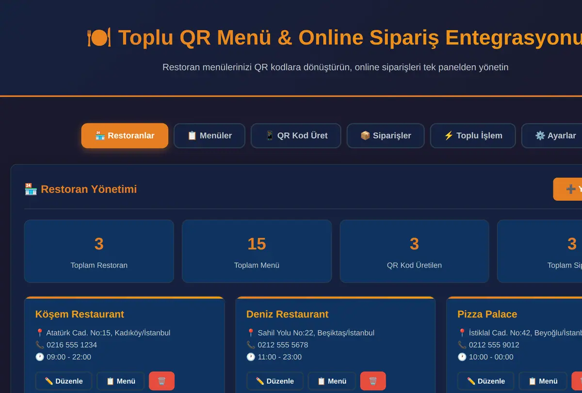 Toplu QR Menü & Online Sipariş Entegrasyonu ekran görüntüsü