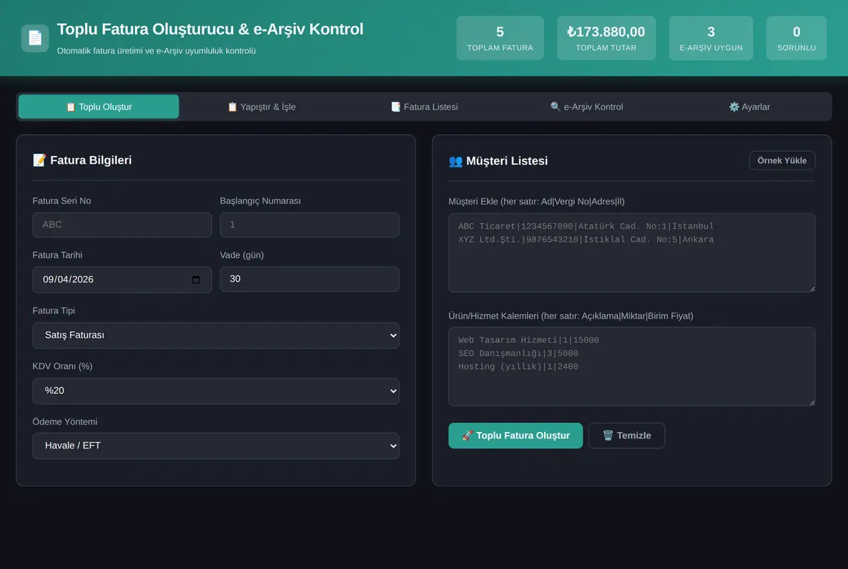 Toplu Fatura Oluşturucu ve e-Arsiv Kontrol ekran görüntüsü 3