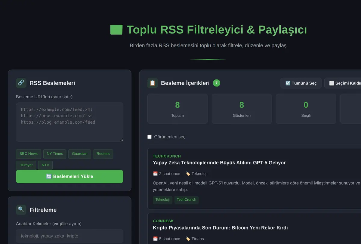 Toplu RSS Filtreleyici & Paylaşıcı ekran görüntüsü