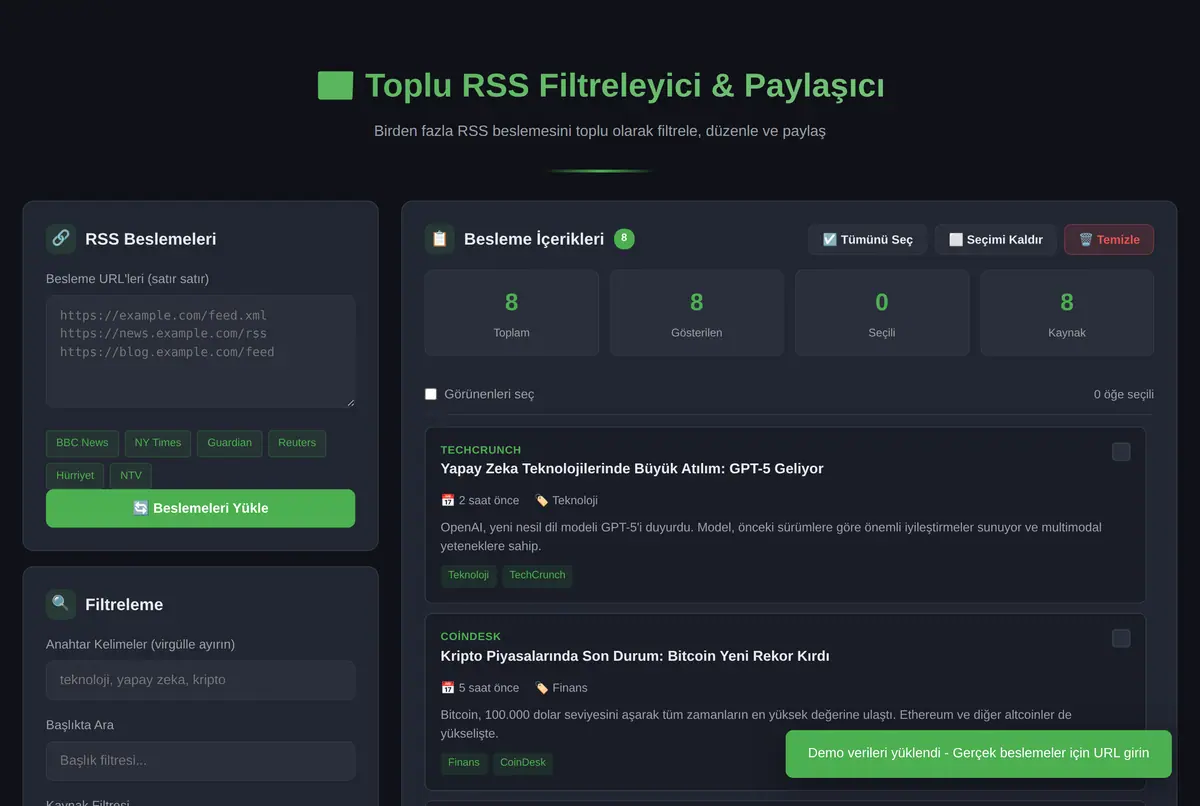 Toplu RSS Filtreleyici & Paylaşıcı ekran görüntüsü 2