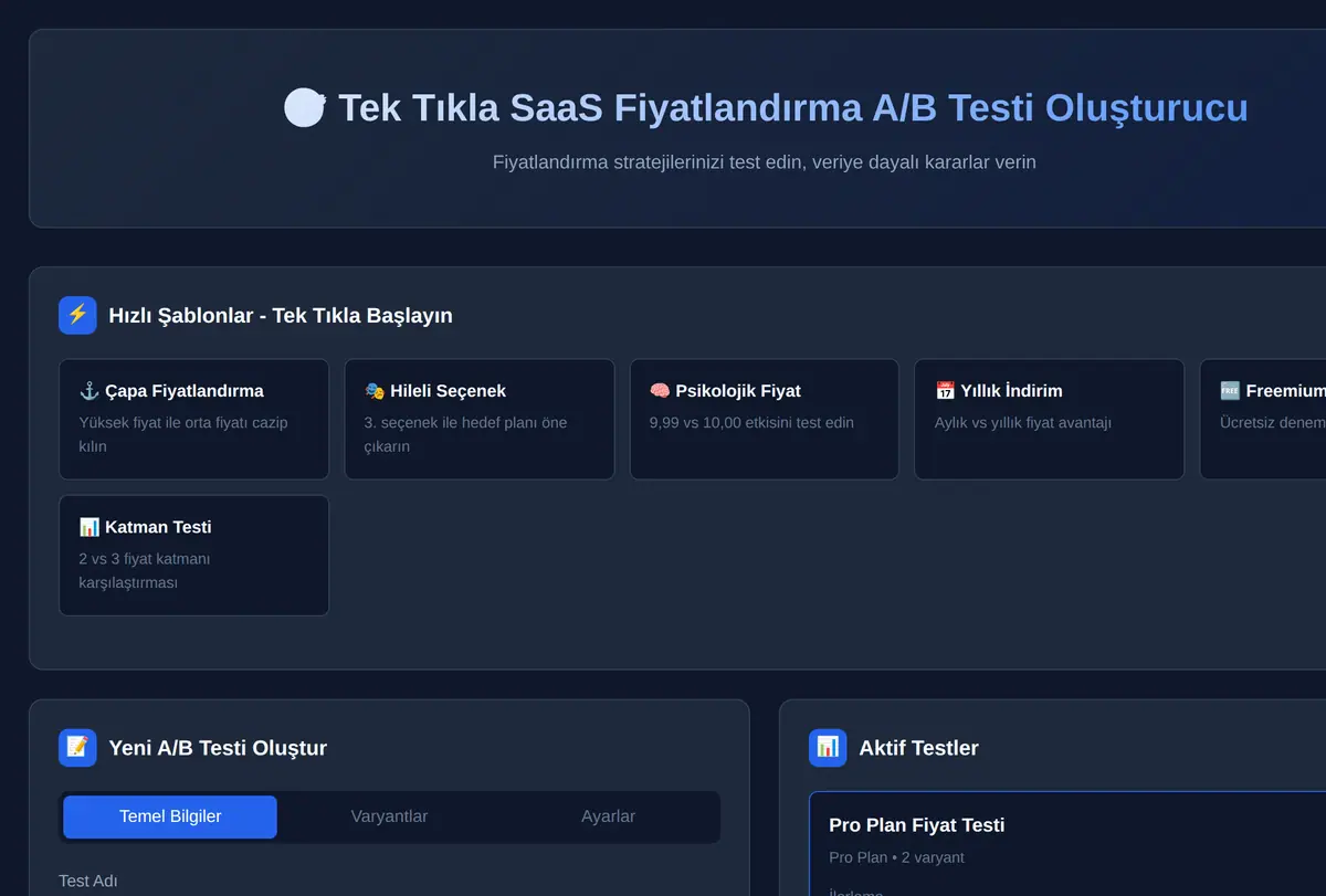 Tek Tıkla SaaS Fiyatlandırma A/B Testi Oluşturucu ekran görüntüsü
