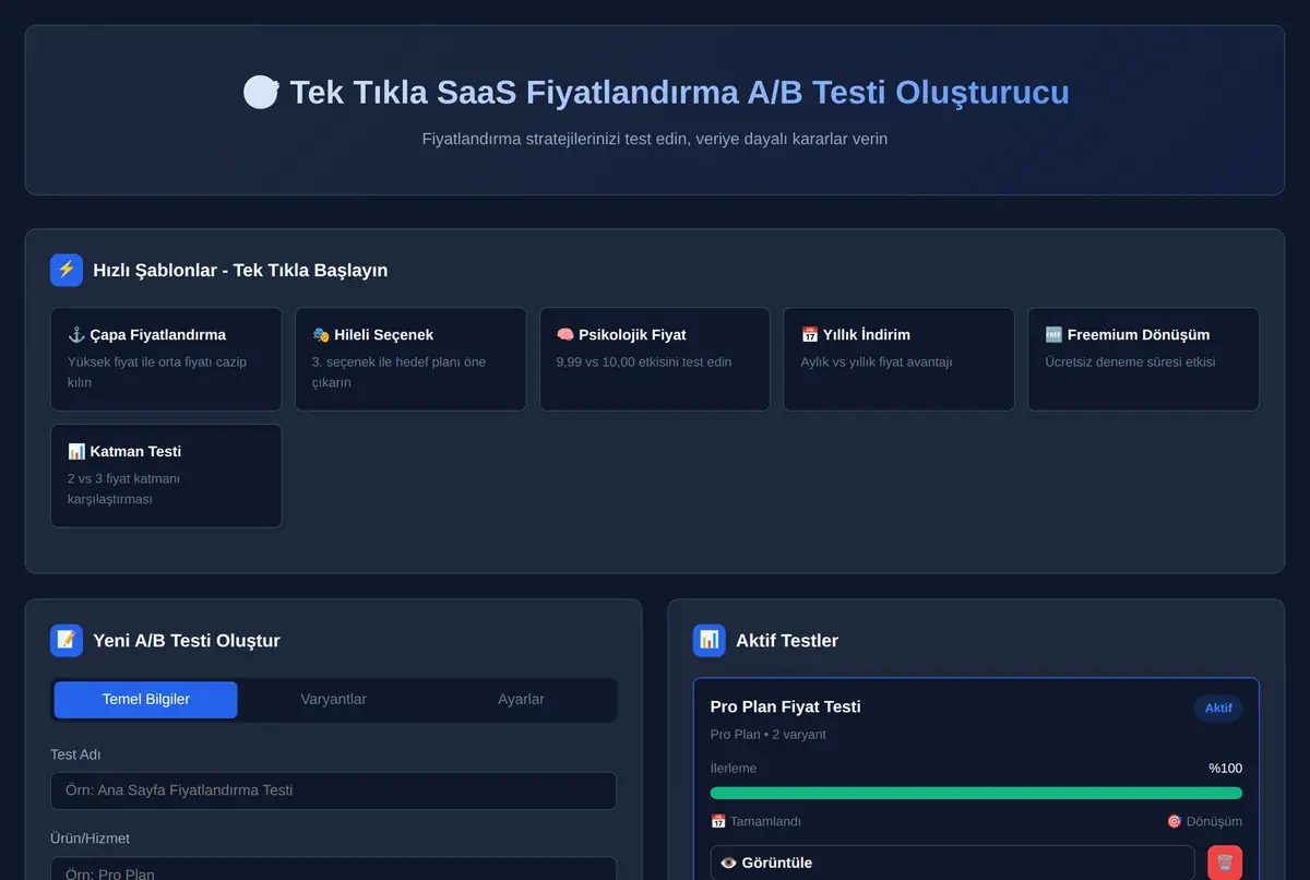 Tek Tıkla SaaS Fiyatlandırma A/B Testi Oluşturucu ekran görüntüsü 2