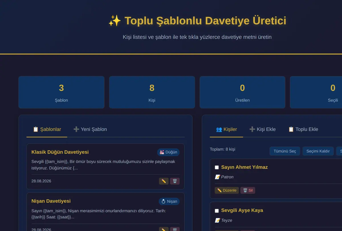 Toplu Şablonlu Düğün Davetiyesi Üretici ekran görüntüsü