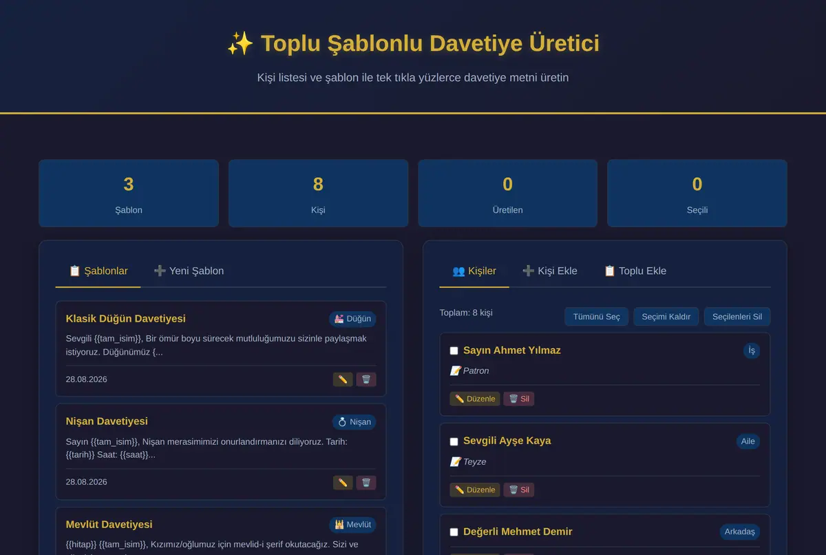 Toplu Şablonlu Düğün Davetiyesi Üretici ekran görüntüsü 2