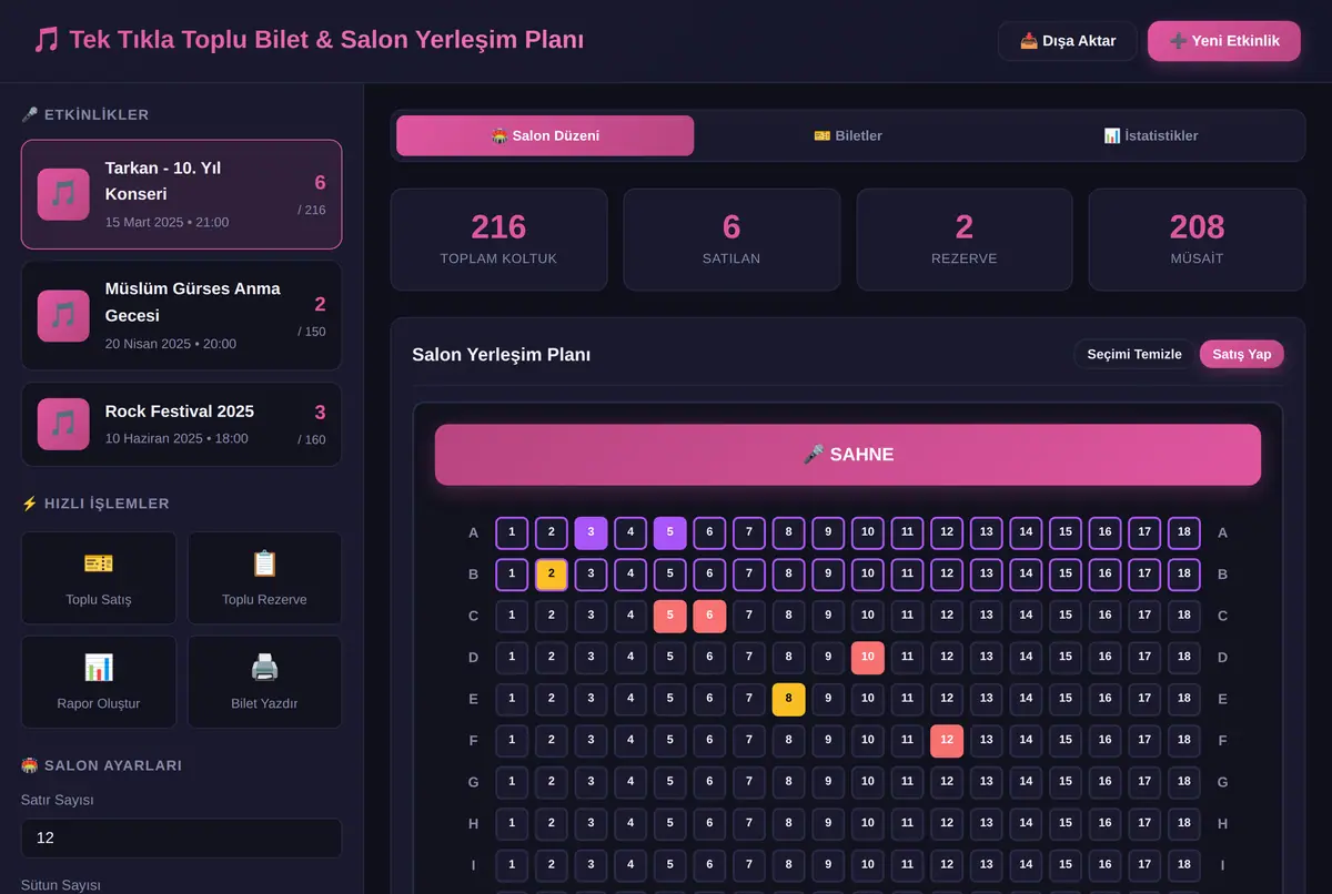Tek Tıkla Toplu Bilet & Salon Yerleşim Planı ekran görüntüsü 2