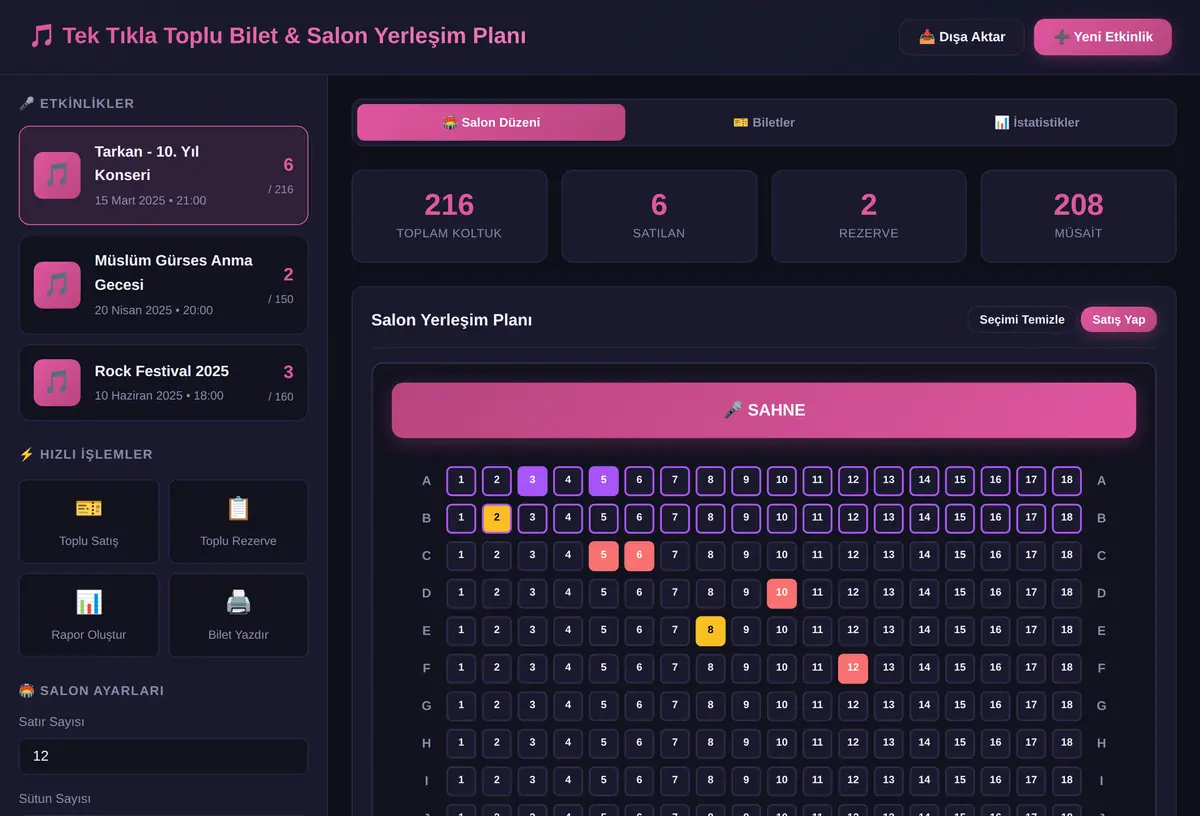 Tek Tıkla Toplu Bilet & Salon Yerleşim Planı ekran görüntüsü 3