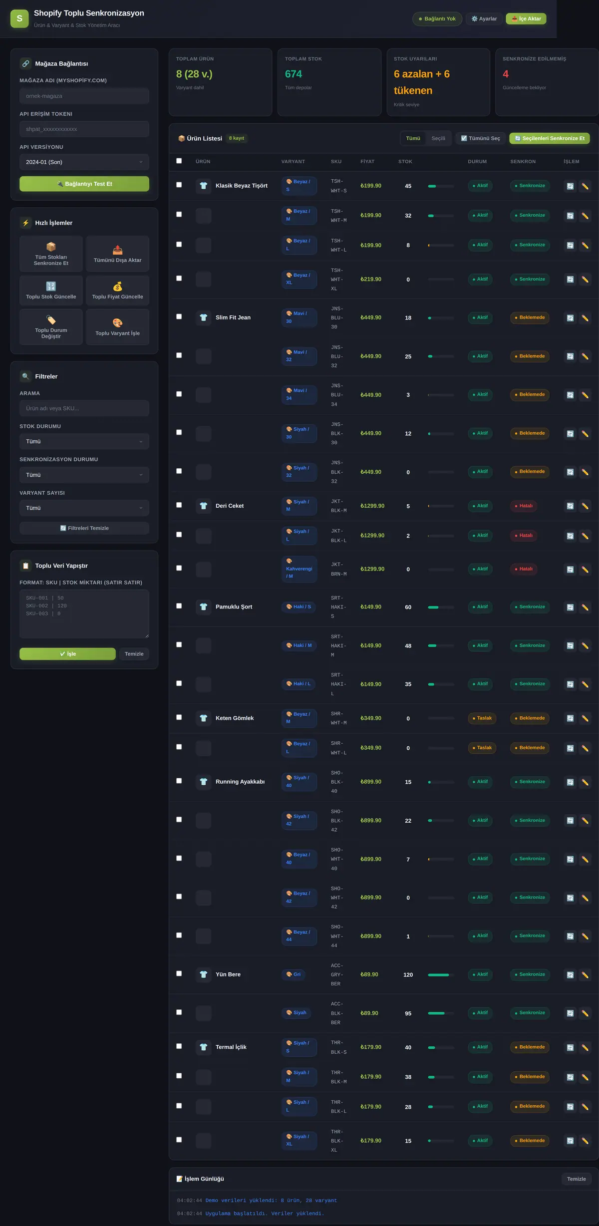 Shopify Toplu Ürün Senkronizasyon Aracı ekran görüntüsü 3