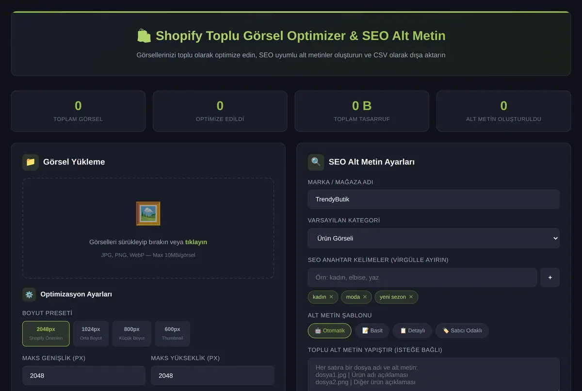 Shopify Toplu Görsel Optimizer & SEO Alt Metin ekran görüntüsü 2