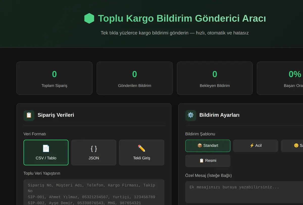 Toplu Kargo Bildirim Gönderici Aracı ekran görüntüsü