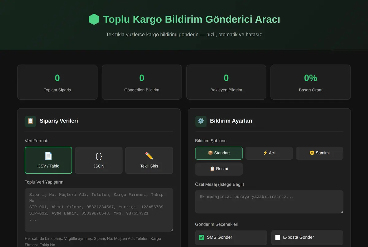 Toplu Kargo Bildirim Gönderici Aracı ekran görüntüsü 2