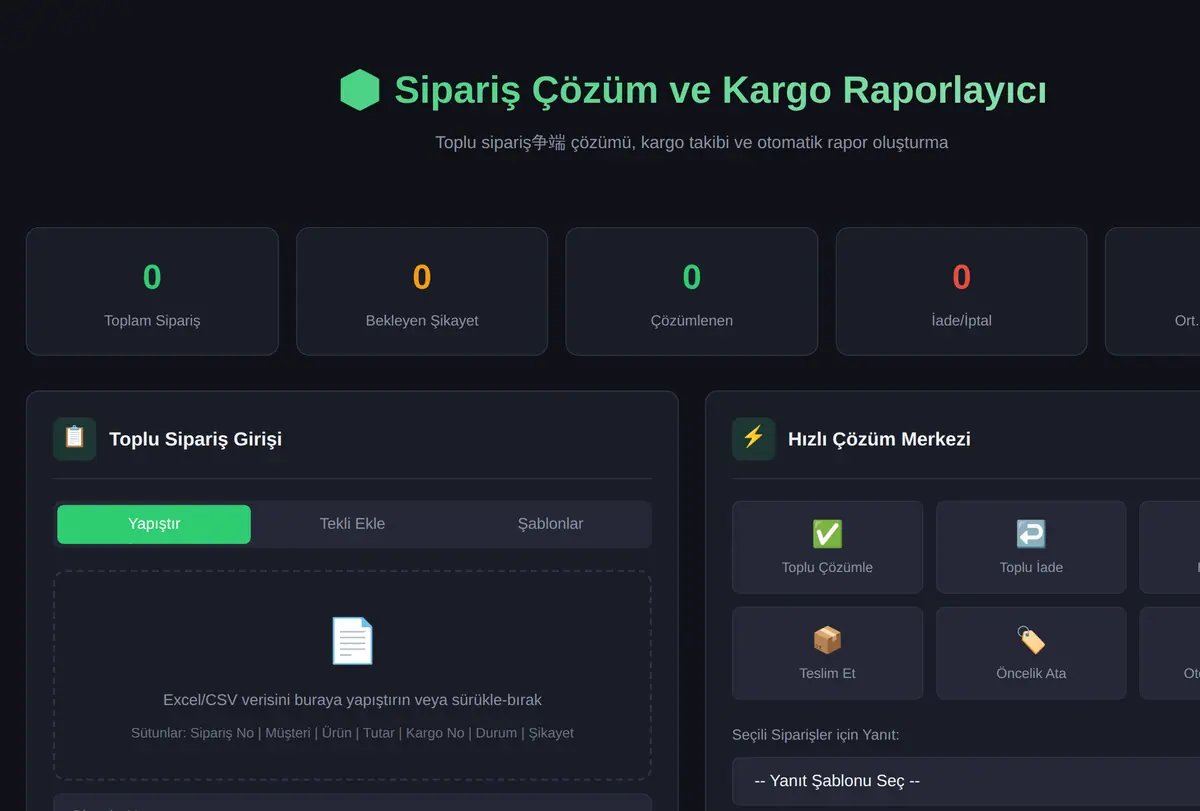 Sipariş Çözüm ve Kargo Raporlayıcı ekran görüntüsü