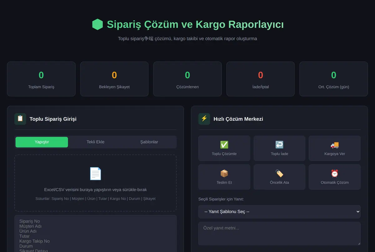 Sipariş Çözüm ve Kargo Raporlayıcı ekran görüntüsü 2
