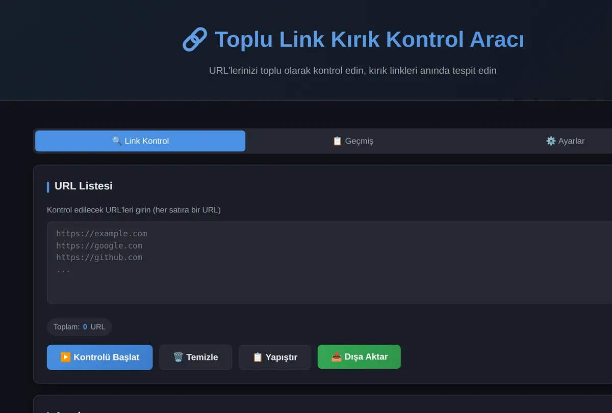 Toplu Link Kırık Kontrol Aracı ekran görüntüsü