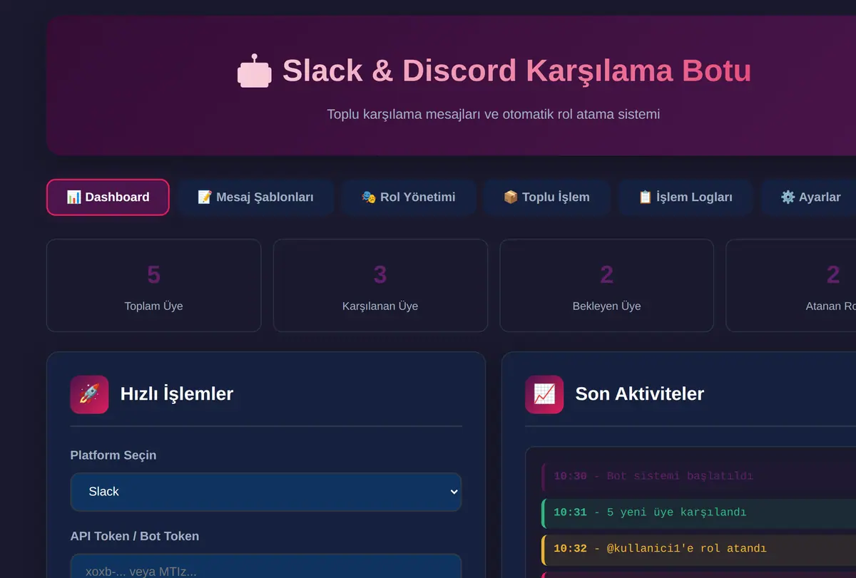 Slack & Discord Karşılama Botu ekran görüntüsü