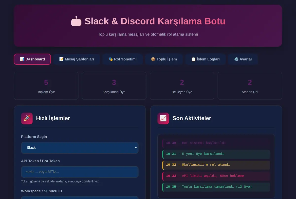 Slack & Discord Karşılama Botu ekran görüntüsü 2