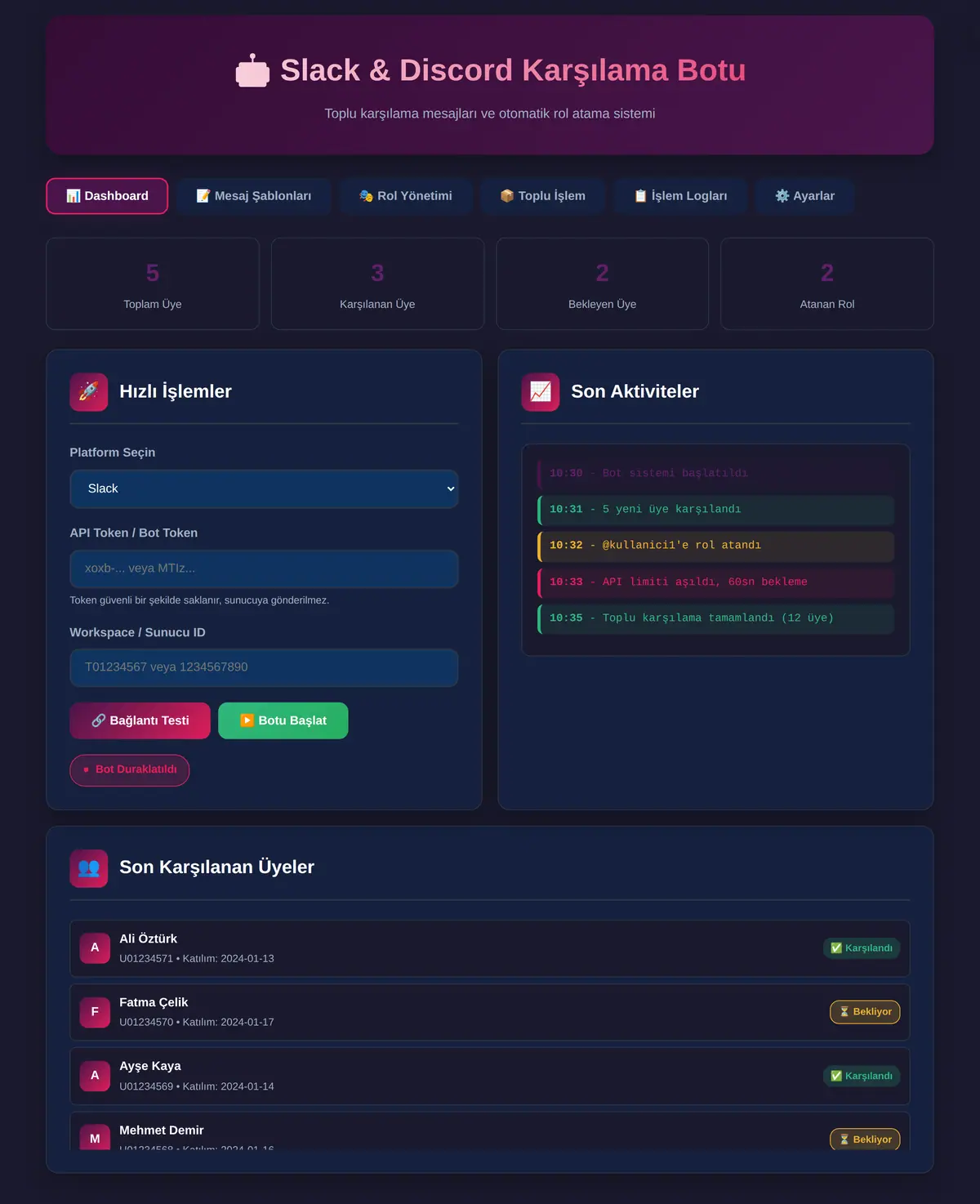 Slack & Discord Karşılama Botu ekran görüntüsü 3
