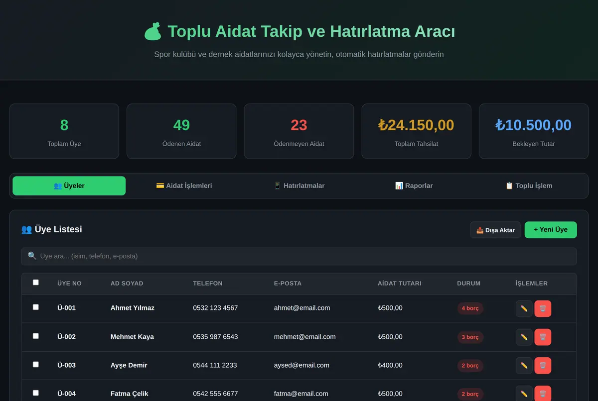 Toplu Aidat Takip ve Hatırlatma Aracı ekran görüntüsü 2