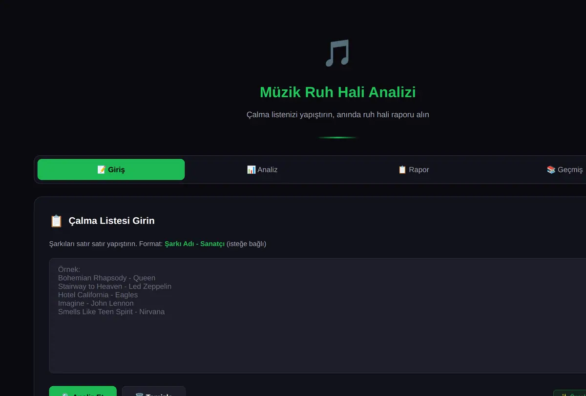 Müzik Ruh Hali Analizi - Çalma Listesi Raporu ekran görüntüsü