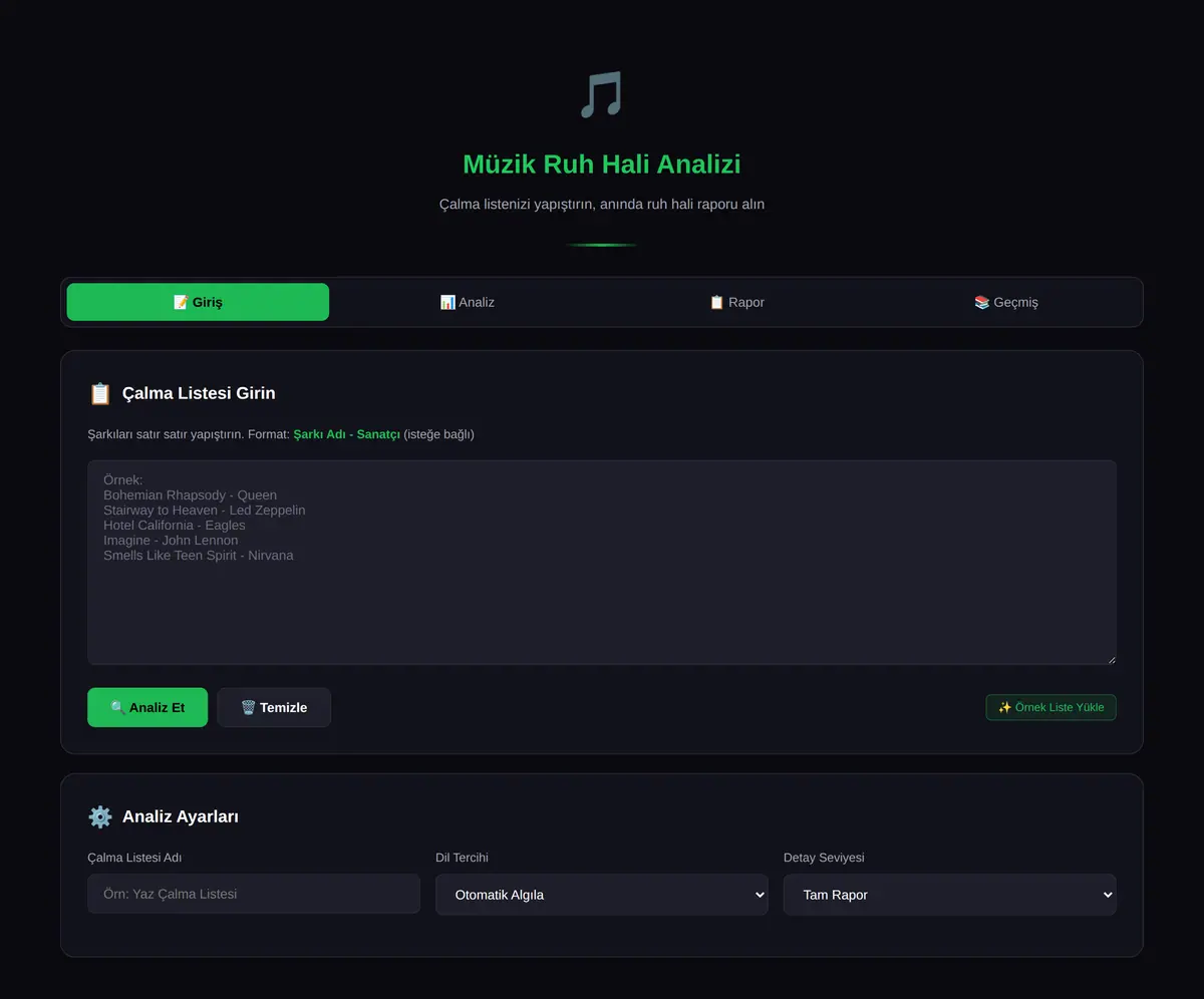 Müzik Ruh Hali Analizi - Çalma Listesi Raporu ekran görüntüsü 3