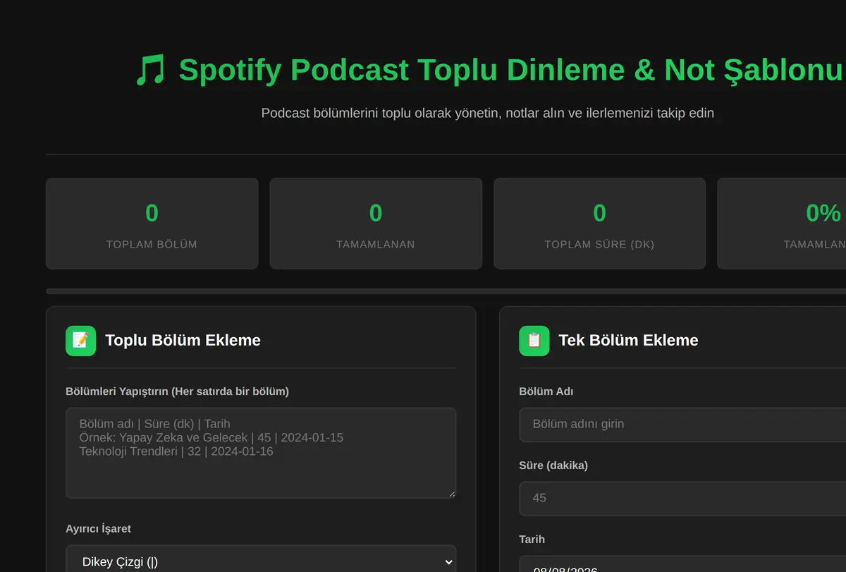 Spotify Podcast Toplu Dinleme & Not Şablonu ekran görüntüsü