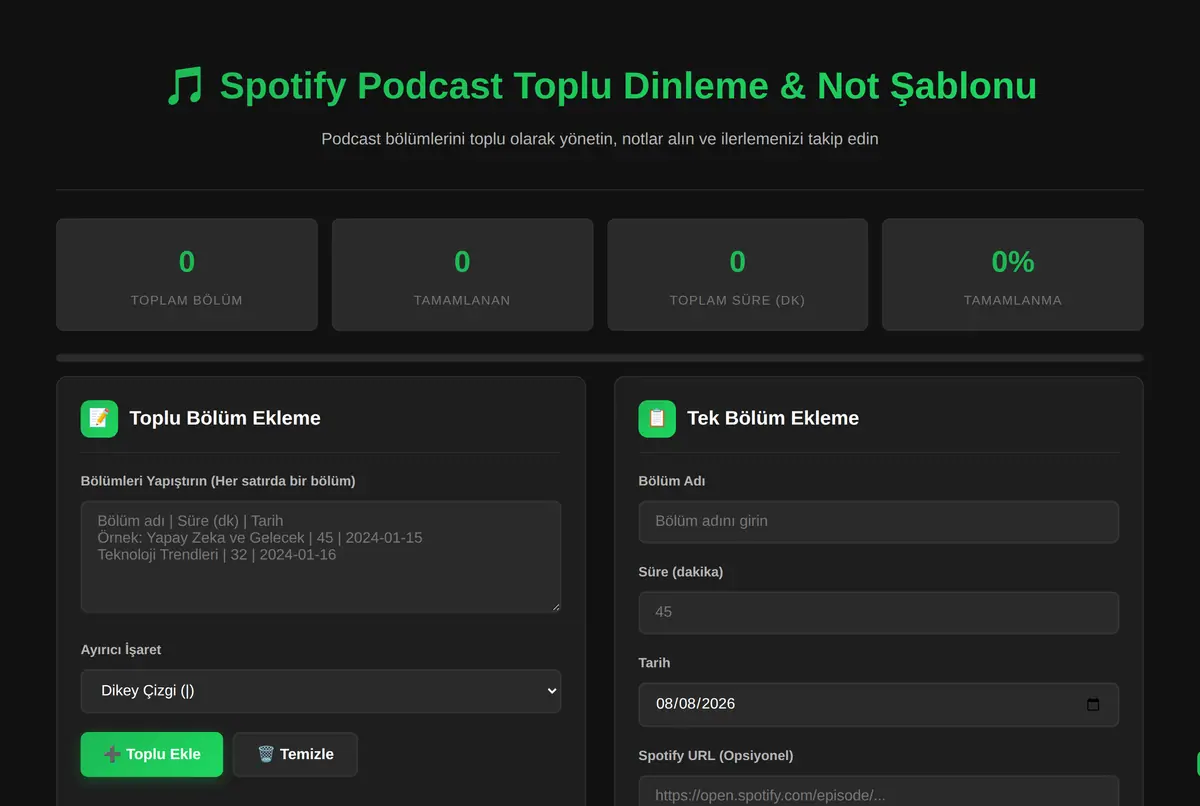 Spotify Podcast Toplu Dinleme & Not Şablonu ekran görüntüsü 2