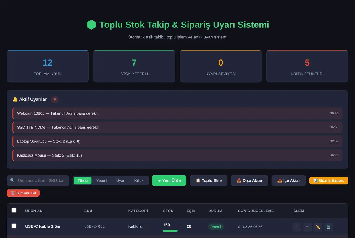 Toplu Stok Takip & Sipariş Uyarı Sistemi ekran görüntüsü 2