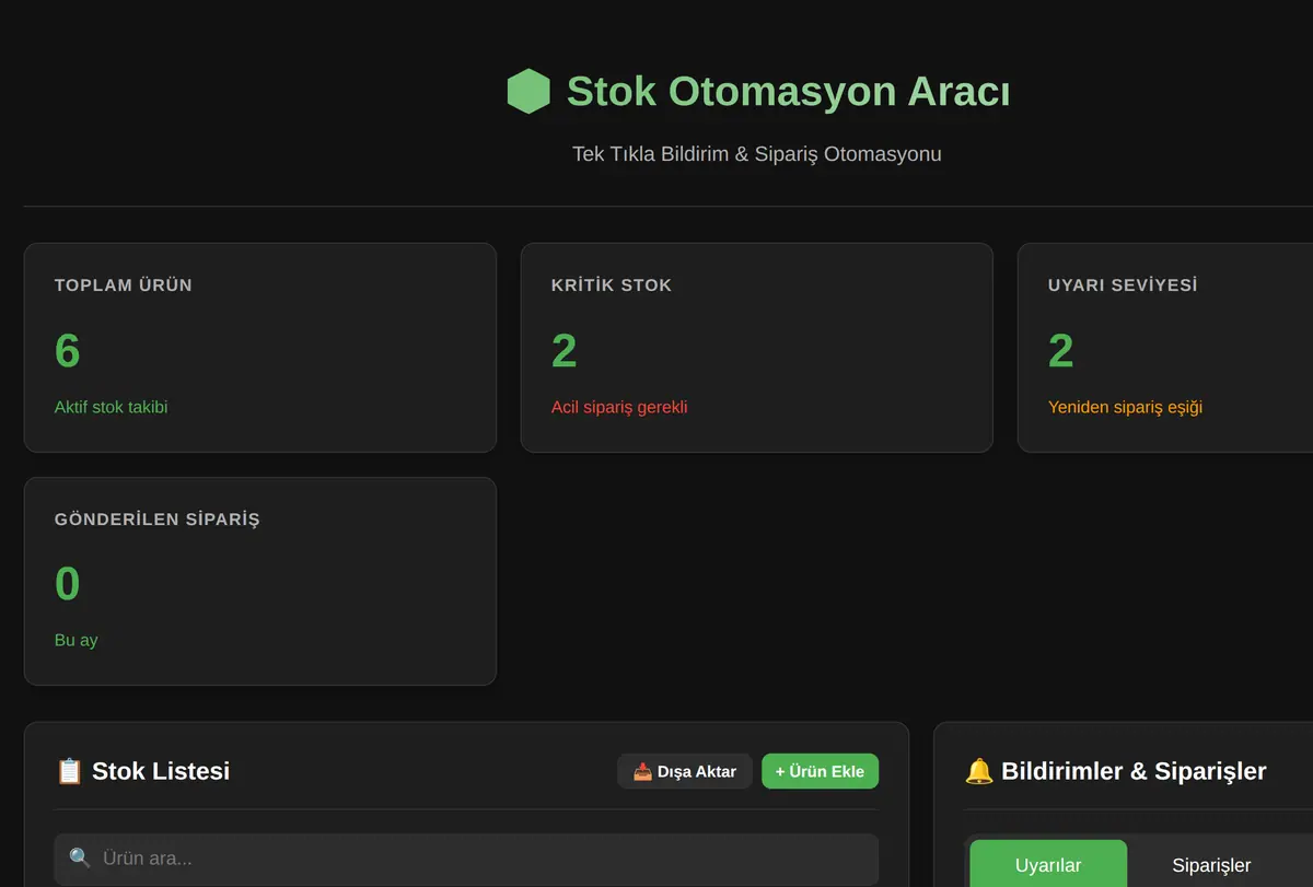 Stok Otomasyon Aracı: Tek Tıkla Bildirim & Sipariş ekran görüntüsü