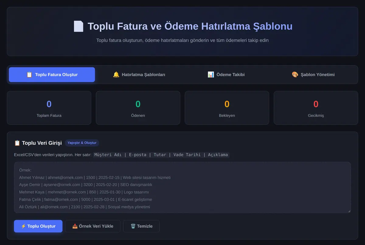 Toplu Fatura ve Ödeme Hatırlatma Şablonu ekran görüntüsü 2