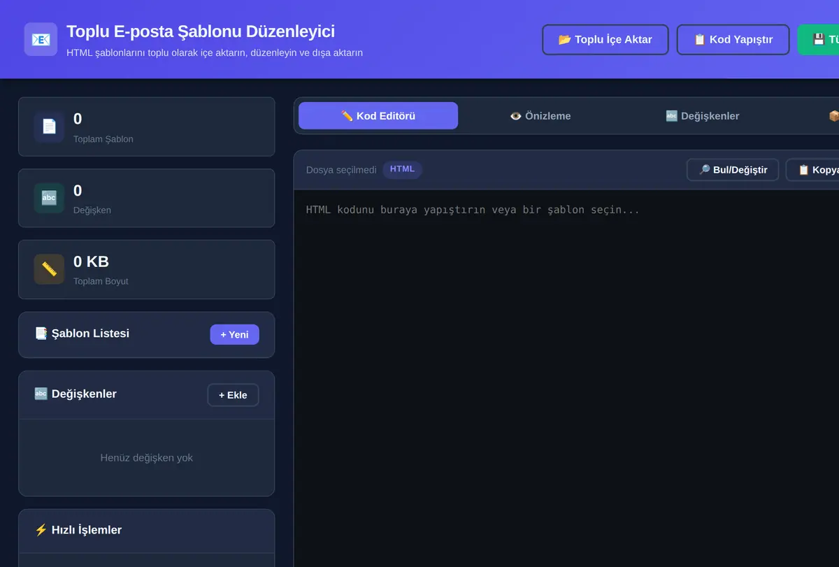 Toplu E-posta Şablonu İçe Aktarma ve Düzenleme ekran görüntüsü