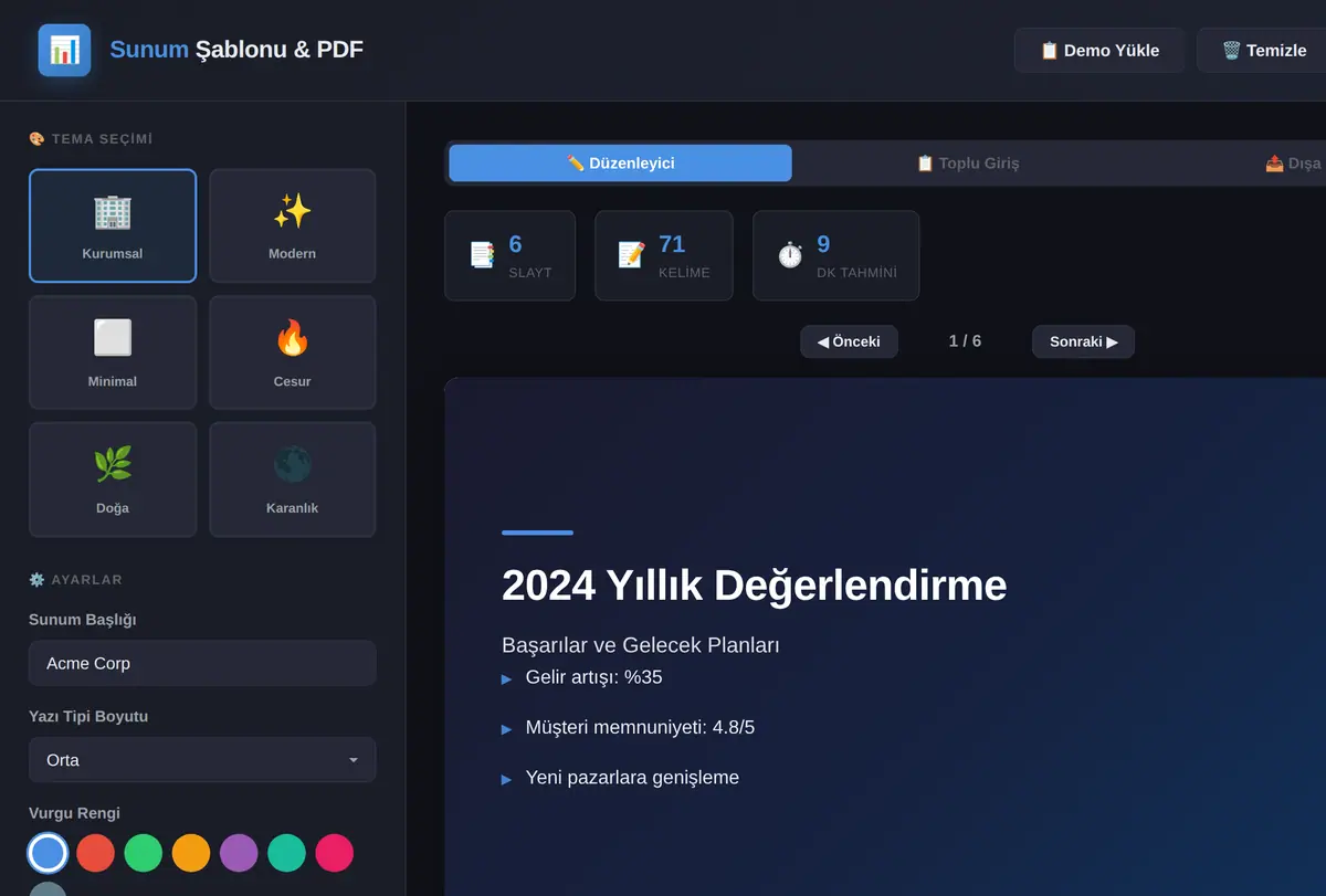 Tek Tıkla Sunum Şablonu ve PDF Dönüştürücü ekran görüntüsü