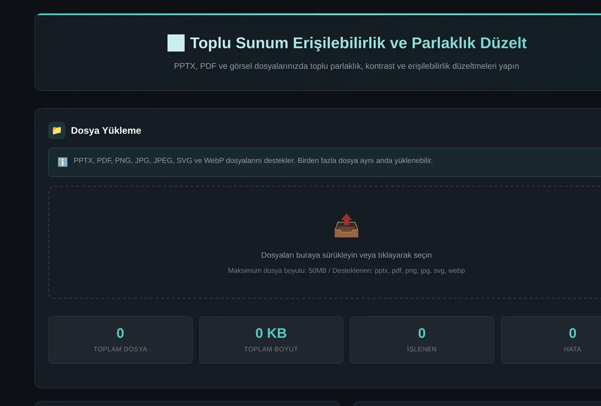 Toplu Sunum Erişilebilirlik ve Parlaklık Düzelt ekran görüntüsü