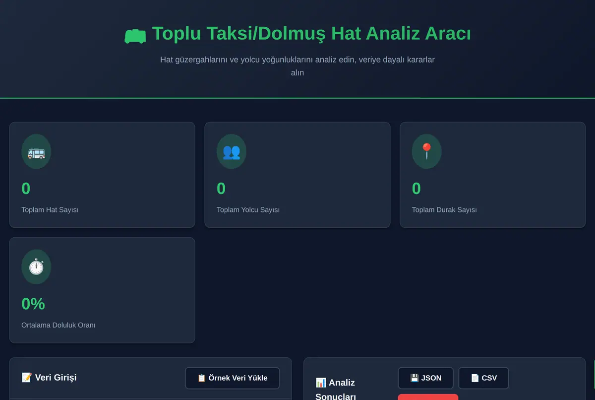 Toplu Taksi/Dolmuş Hat Analiz Aracı ekran görüntüsü 2