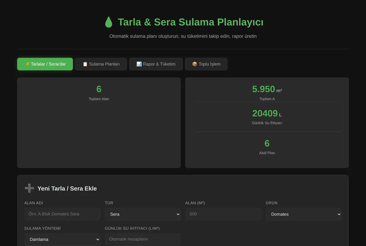 Tarla & Sera Sulama Planlayıcı ekran görüntüsü 2