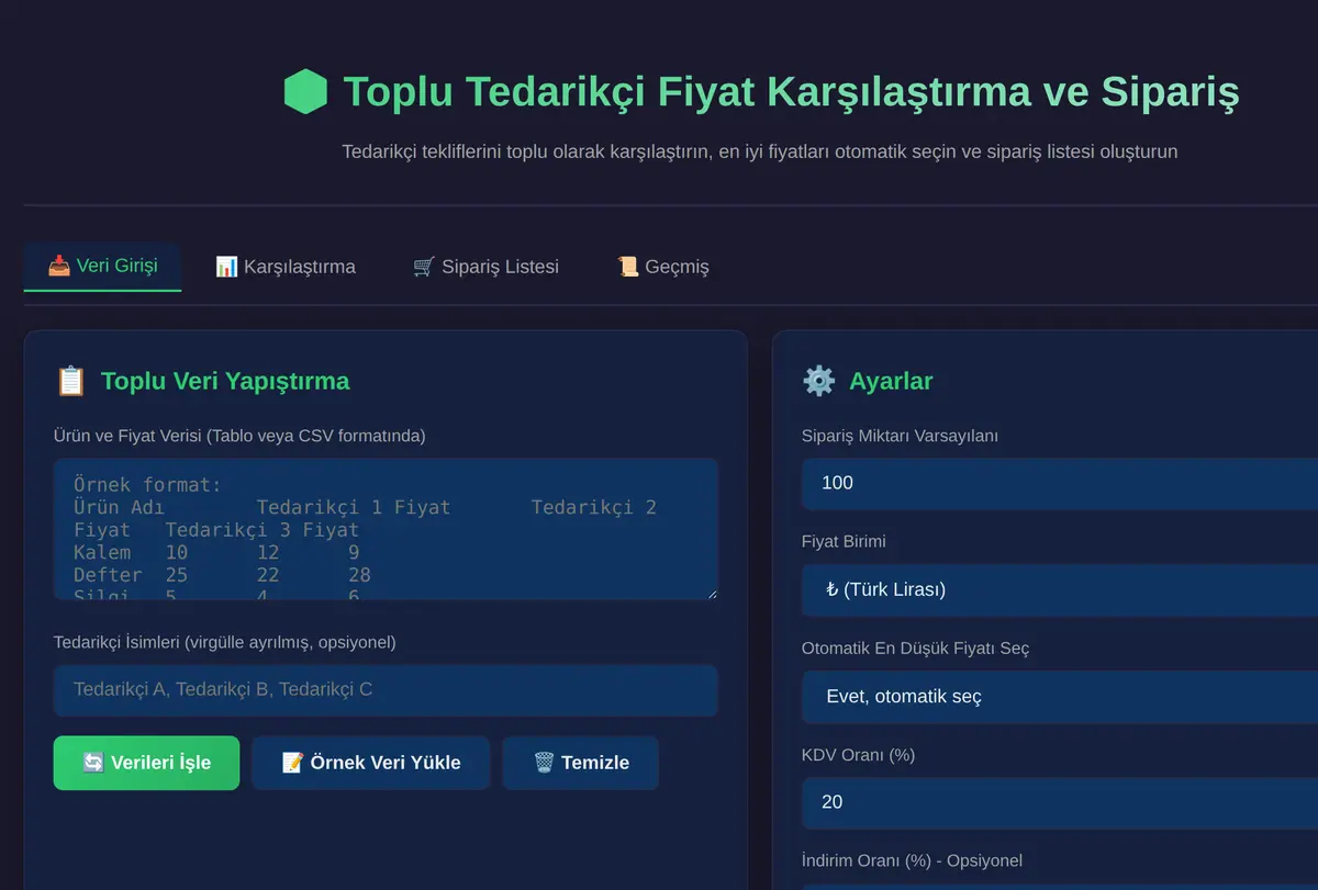 Toplu Tedarikçi Fiyat Karşılaştırma ve Sipariş ekran görüntüsü