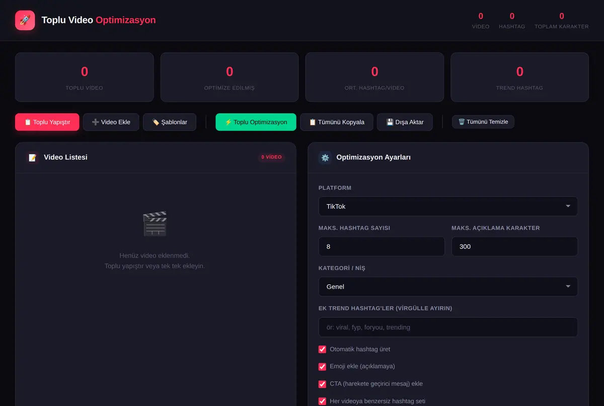 Toplu Video Hashtag & Açıklama Optimizasyonu ekran görüntüsü 2