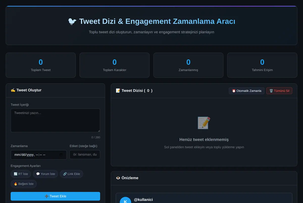 Tweet Dizi & Engagement Zamanlama Aracı ekran görüntüsü 2