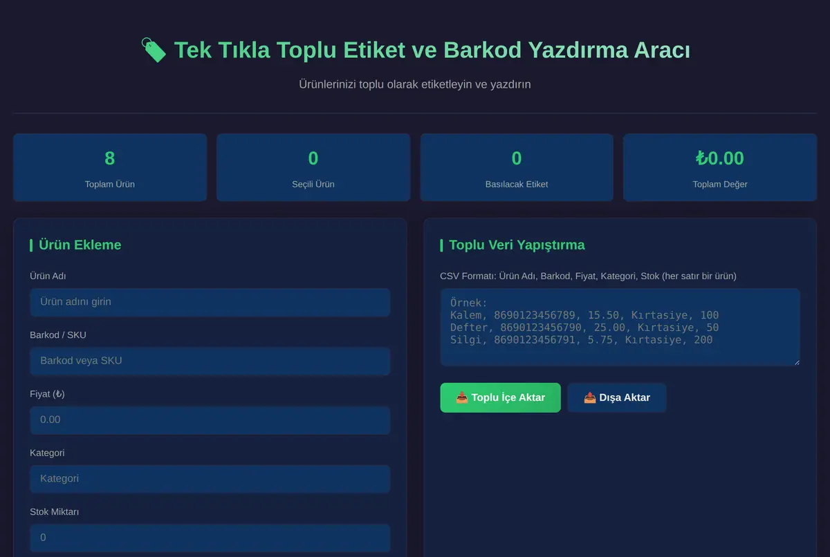 Tek Tıkla Toplu Etiket ve Barkod Yazdırma Aracı ekran görüntüsü 2