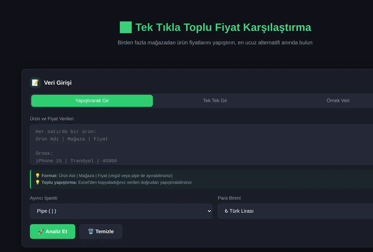 Tek Tıkla Toplu Fiyat Karşılaştırma Aracı ekran görüntüsü