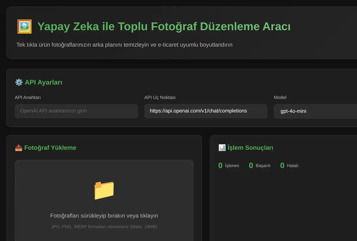 Yapay Zeka ile Toplu Fotoğraf Düzenleme Aracı ekran görüntüsü