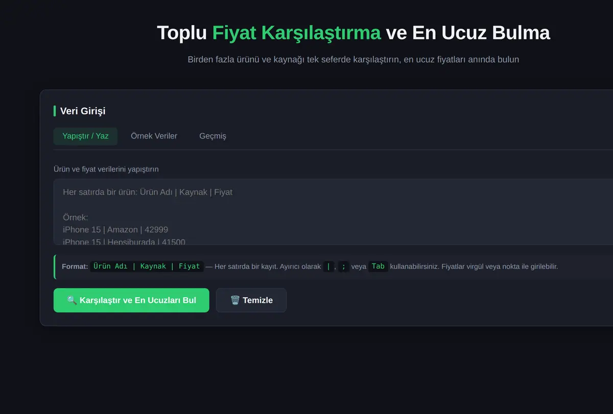 Toplu Fiyat Karşılaştırma ve En Ucuz Bulma Aracı ekran görüntüsü