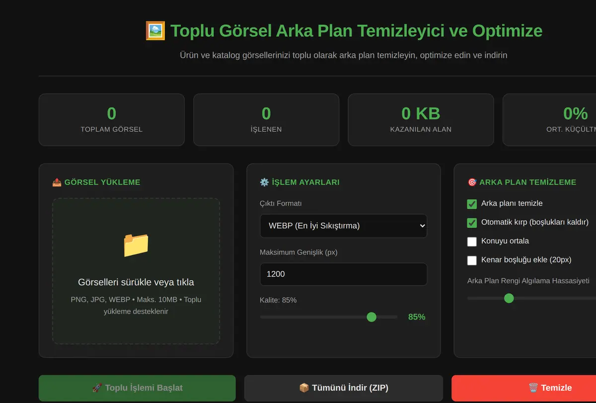 Toplu Görsel Arka Plan Temizleyici ve Optimize ekran görüntüsü