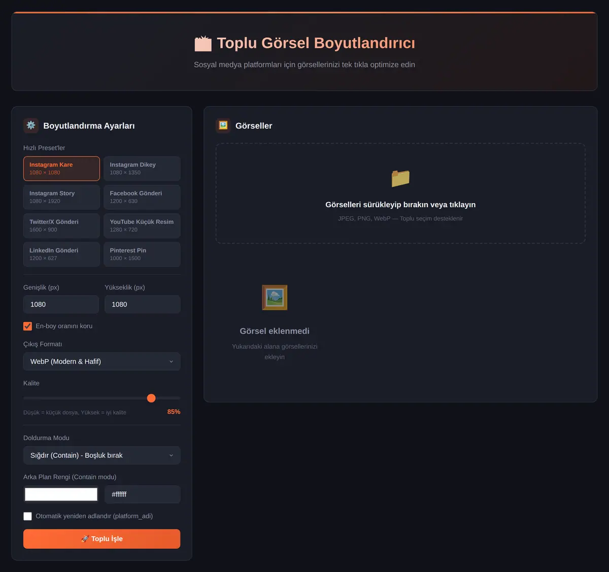 Toplu Görsel Boyutlandırıcı - Sosyal Medya İçin ekran görüntüsü 3