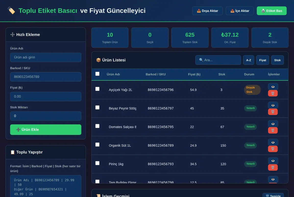 Toplu Etiket Basıcı ve Fiyat Güncelleyici ekran görüntüsü 2