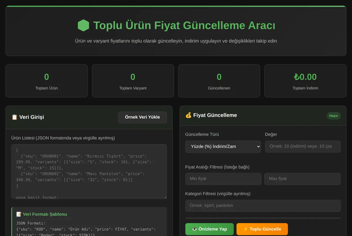 Toplu Ürün Fiyat Güncelleme Aracı ekran görüntüsü 2