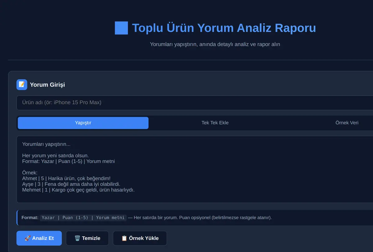 Toplu Ürün Yorum Analiz Raporu ekran görüntüsü