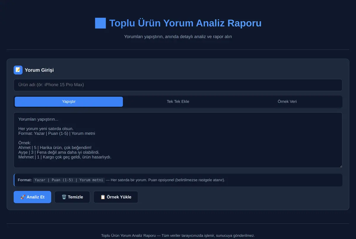 Toplu Ürün Yorum Analiz Raporu ekran görüntüsü 2