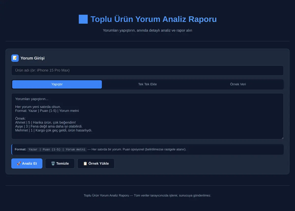 Toplu Ürün Yorum Analiz Raporu ekran görüntüsü 3